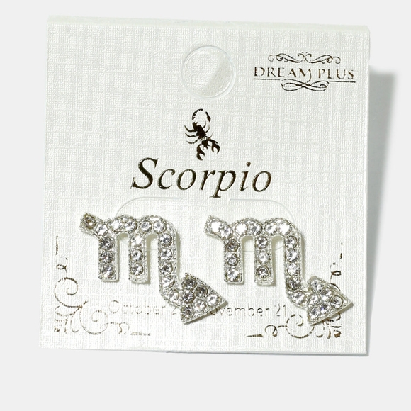 Silver Tone Rhinestone Scorpio Astrology Earrings - Picture 1 of 2